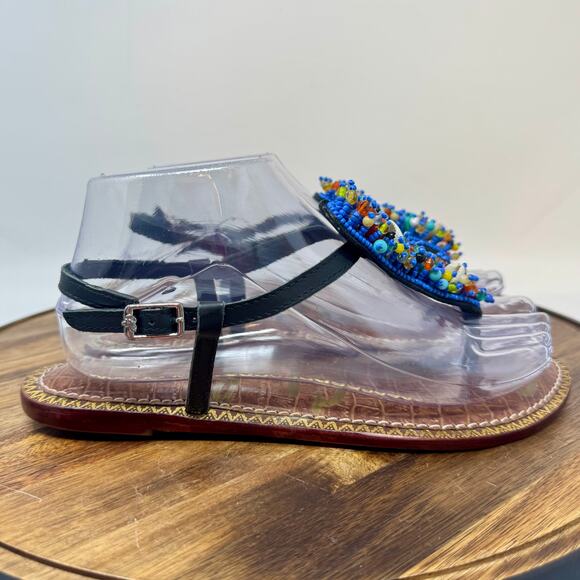 Sam Edelman Gabrielle Sandals Blue Multicolor Beads & Shells Women's 7.5 - Picture 1 of 7